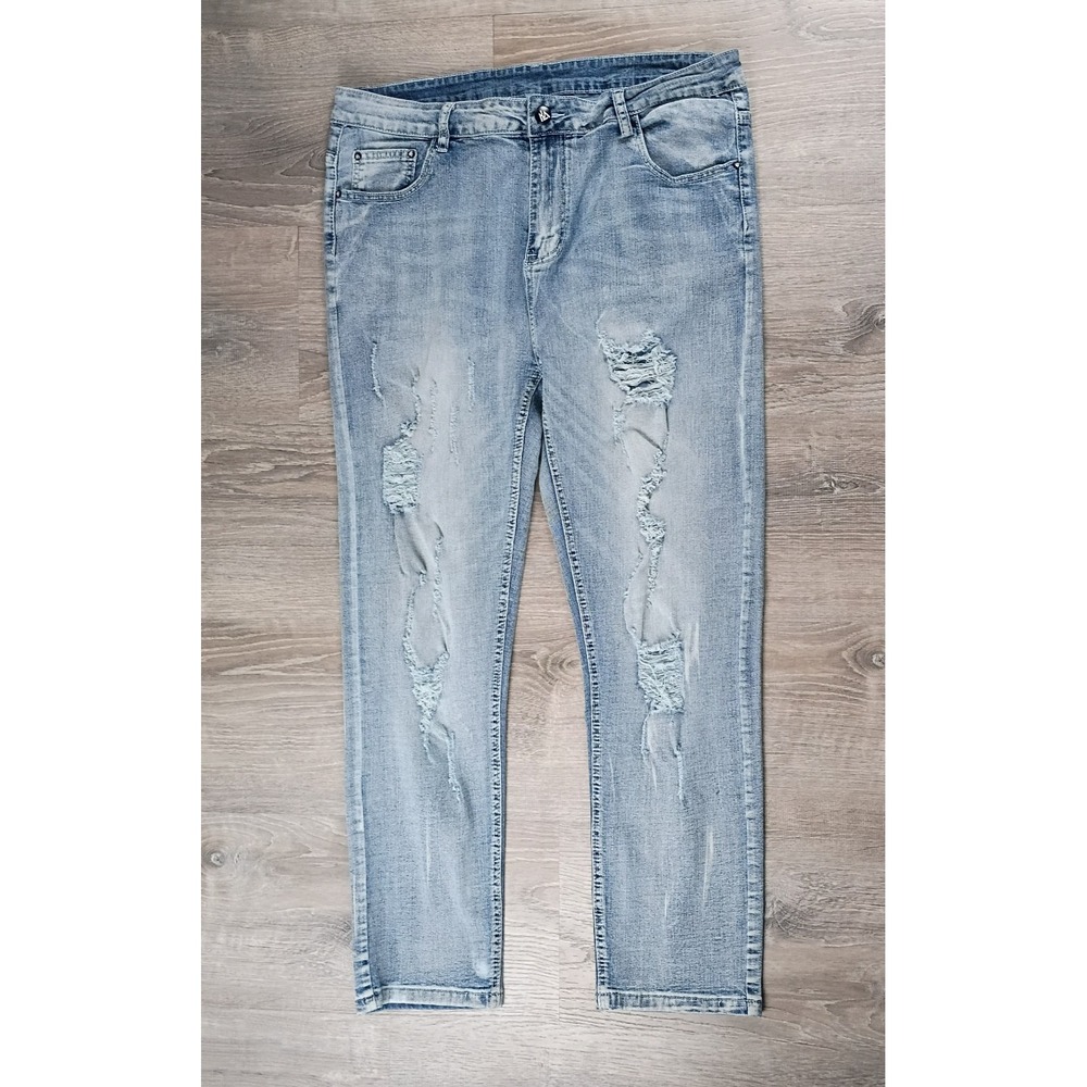 Men's Jeans Fashion Distressed Ripped 36 Blue Denim Stretch
